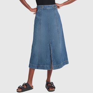 G. Label by Goop Greer A-Line Mid-Length Skirt in Medium Wash